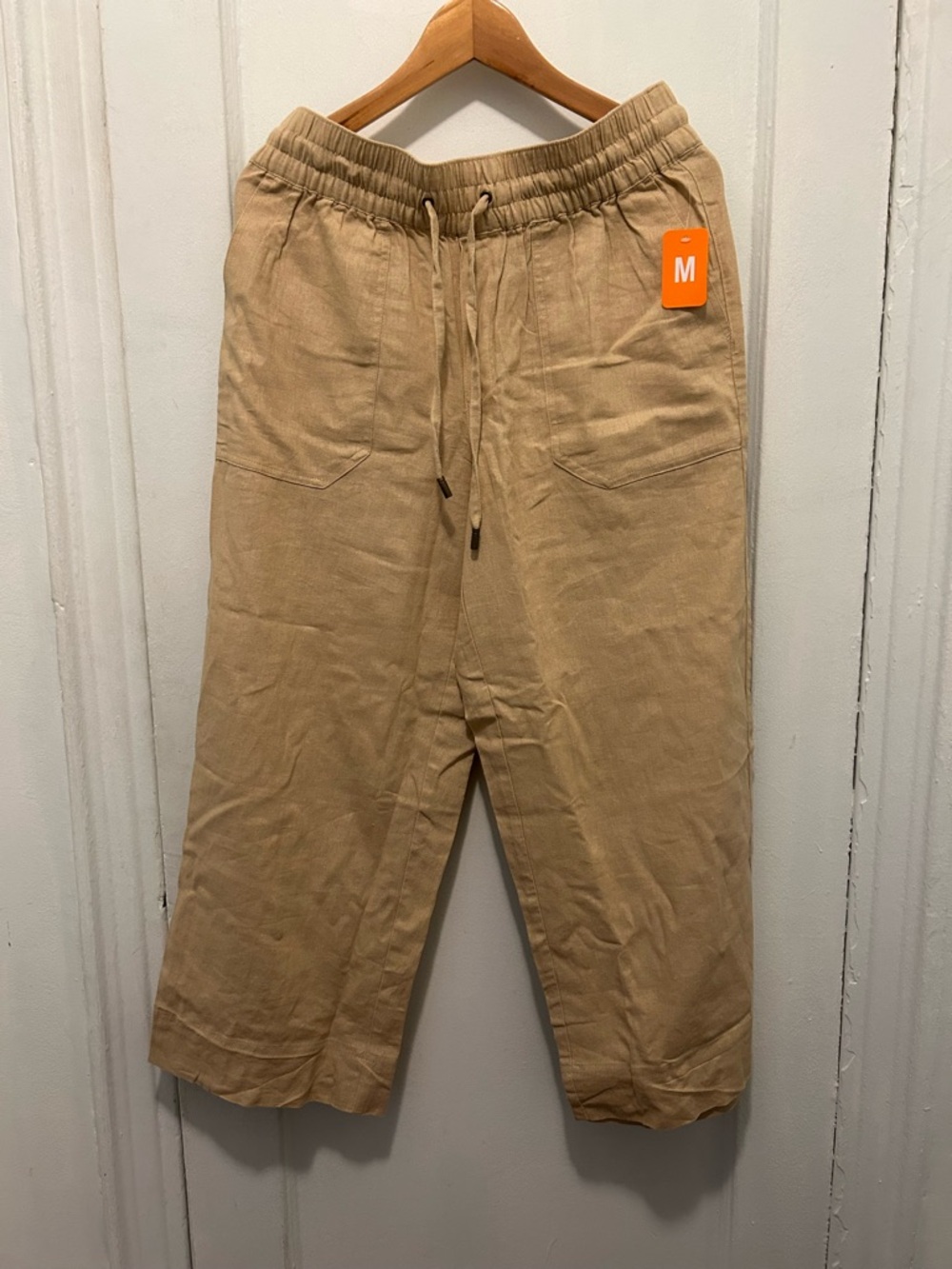Nautica Women's Linen Tan Elastic Drawstring Wide Leg Pants